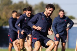 Ezequiel Cerutti en el entrenamiento previo al partido contra Tigre, por los octavos de final del Torneo Apertura