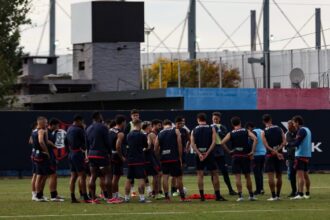 El plantel de San Lorenzo antes de un entrenamiento en la Ciudad Deportiva