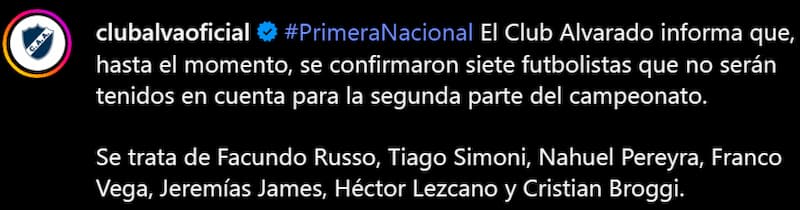 Comunicado Alvarado sobre Jeremías James