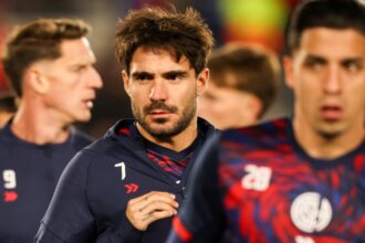 Cerutti en el precalentamiento de River vs. San Lorenzo