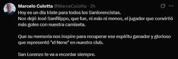 murio jose sanfilippo san lorenzo mensaje culotta